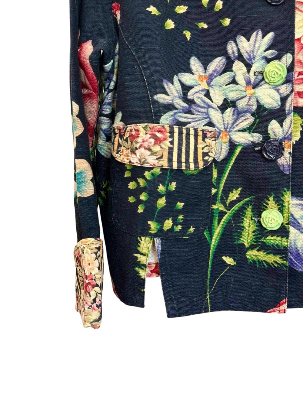My Boyfriend’s Back Vintage Black-Pink Cotton Floral  Cropped Blazer Jacket - Picture 11 of 16